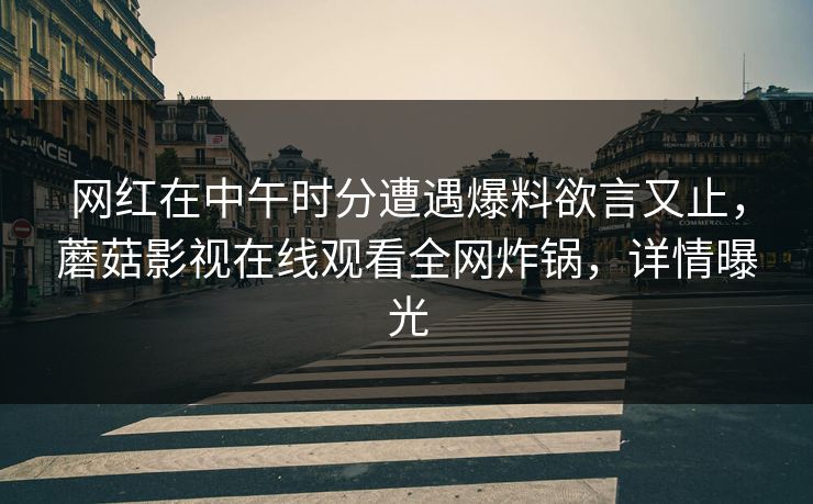 网红在中午时分遭遇爆料欲言又止,蘑菇影视在线观看全网炸锅,详情曝光