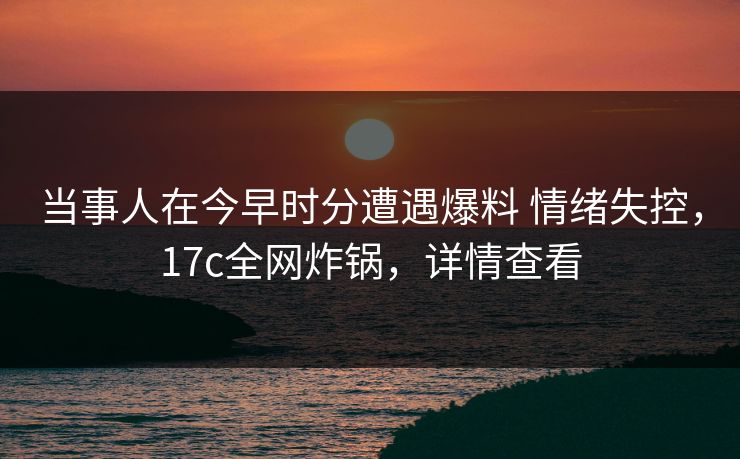 当事人在今早时分遭遇爆料 情绪失控，17c全网炸锅，详情查看